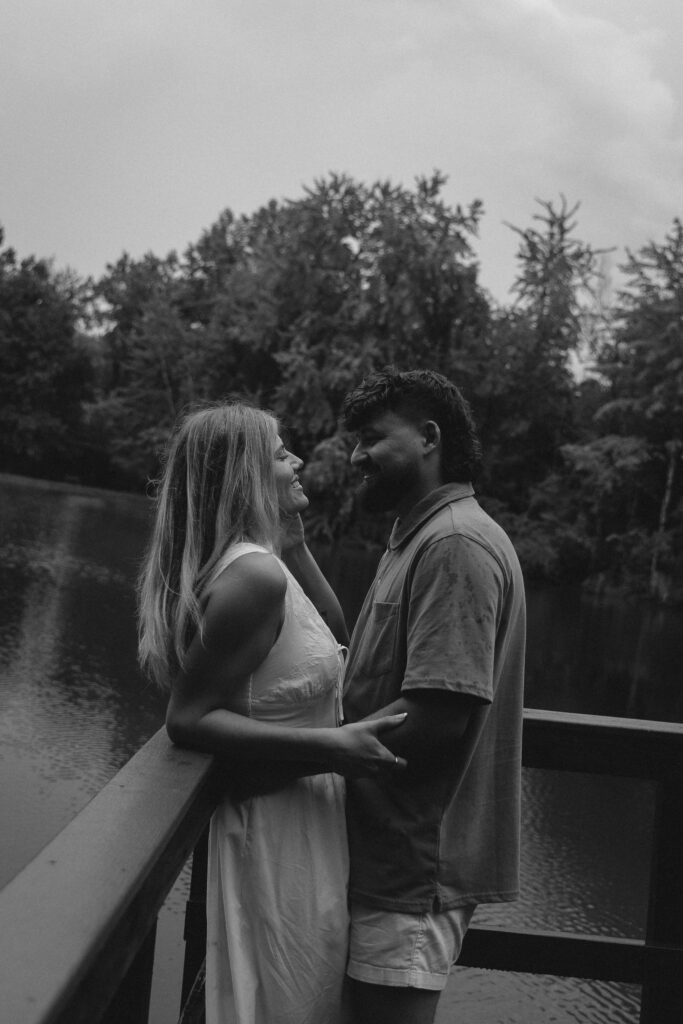 Romantic engagement photos by the lake in Southern Indiana