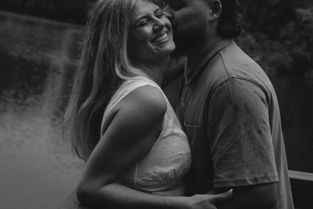 Romantic engagement photos by the lake in Southern Indiana