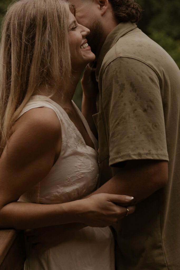 Romantic engagement photos by the lake in Southern Indiana