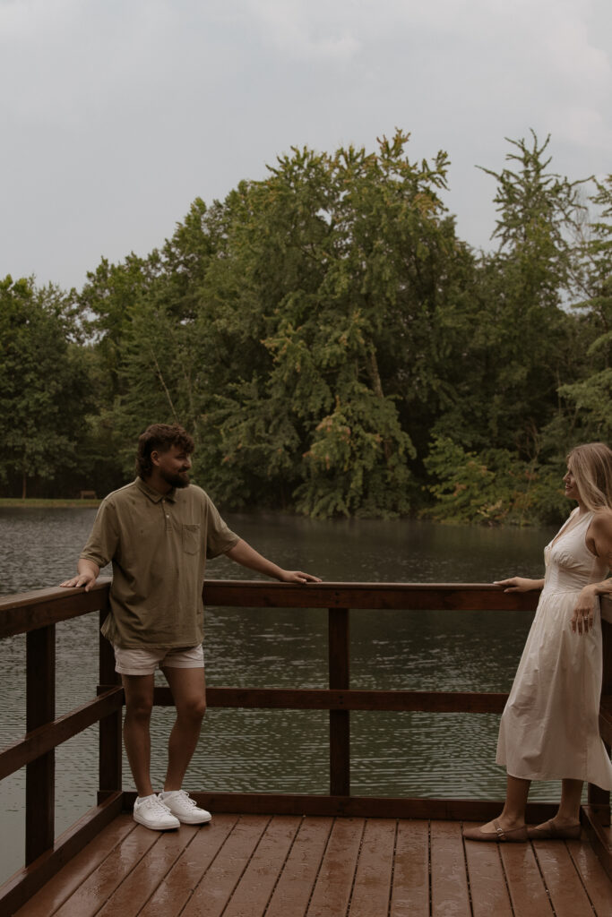 Romantic engagement photos by the lake in Southern Indiana