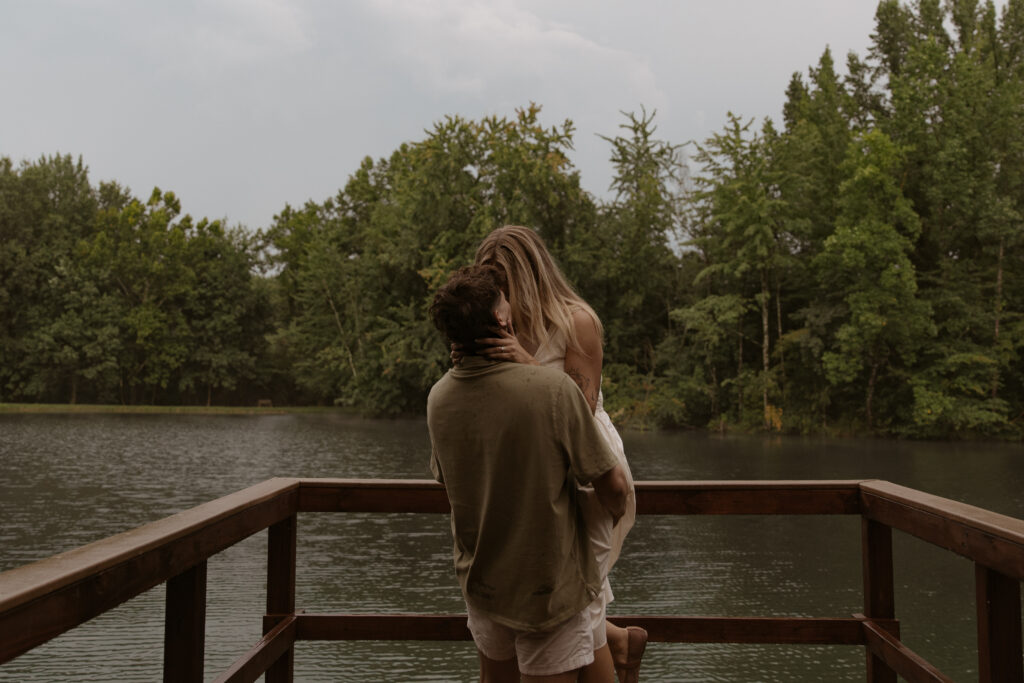 Romantic engagement photos by the lake in Southern Indiana