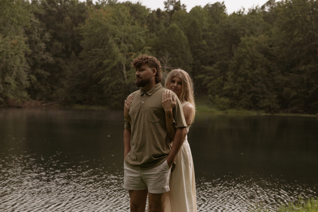 Romantic engagement photos by the lake in Southern Indiana