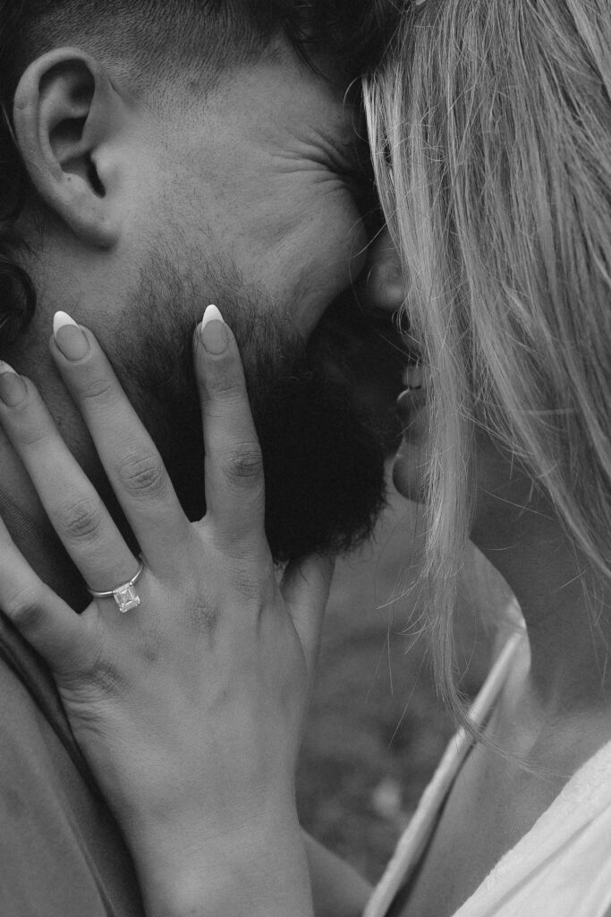 Romantic engagement photos by the lake in Southern Indiana