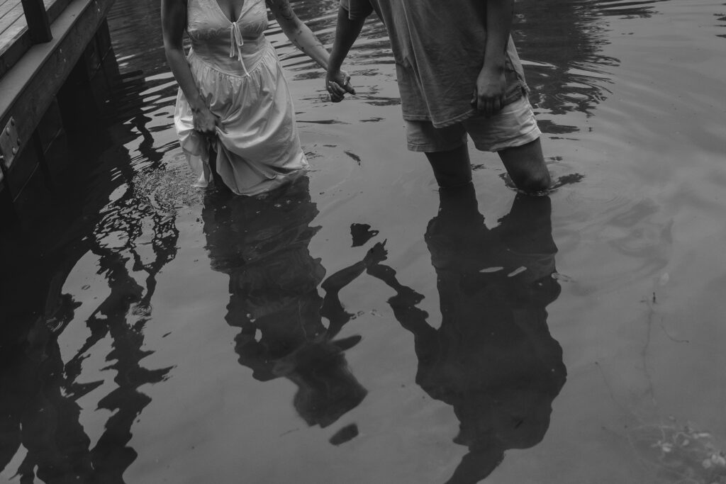 Romantic engagement photos by the lake in Southern Indiana