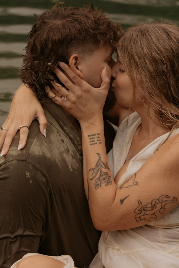 Romantic engagement photos by the lake in Southern Indiana