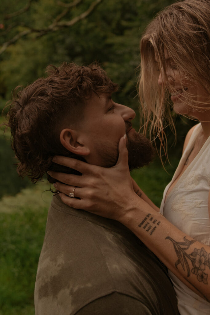 Romantic engagement photos by the lake in Southern Indiana
